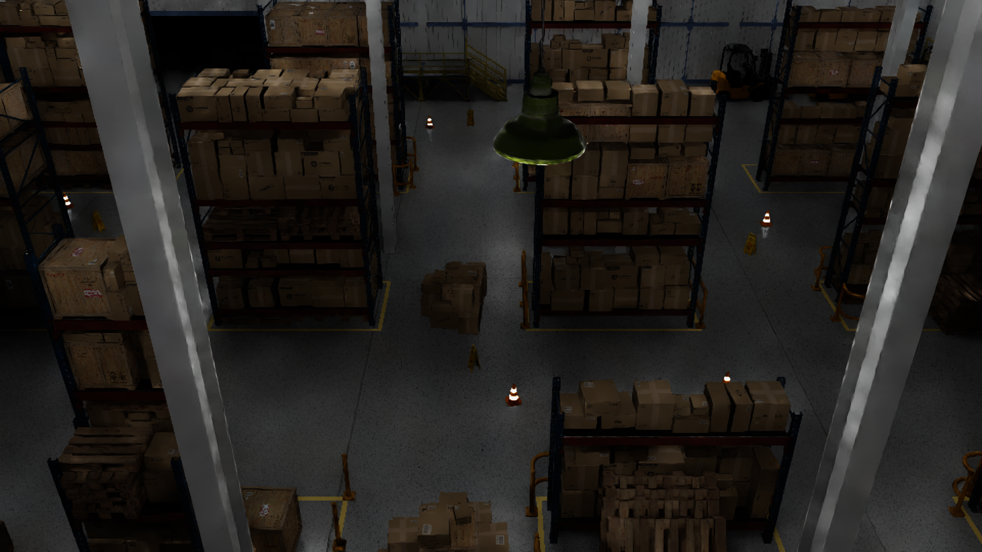 Dense warehouse interior packed with boxes on shelving